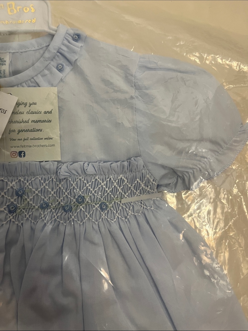 Feltman Bros Light Blue Smocked Baby Dress 6M NWT - Picture 3 of 4